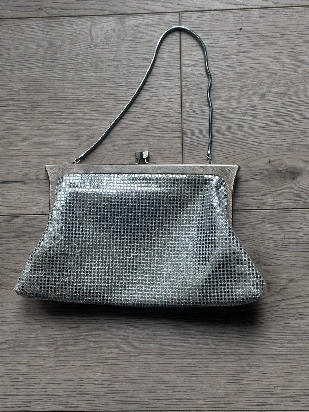 Vintage Bag by Debbie‎ Silver Mesh Evening Bag Japan Chain Strap Clutch Purse